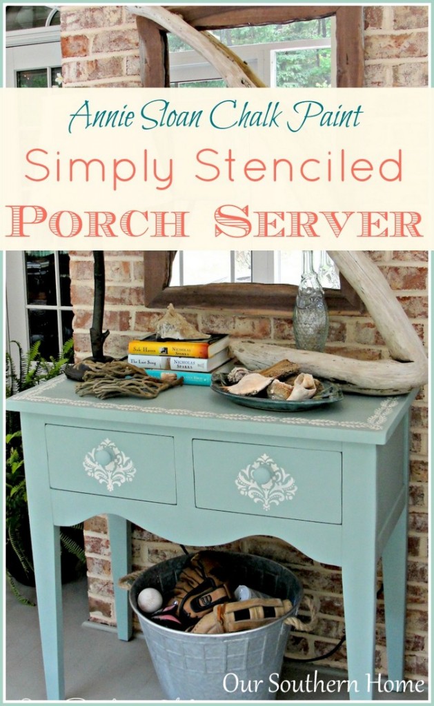 Beach Inspired ASCP Stenciled Porch Server by Our Southern Home #ascp #anniesloanchalkpaint