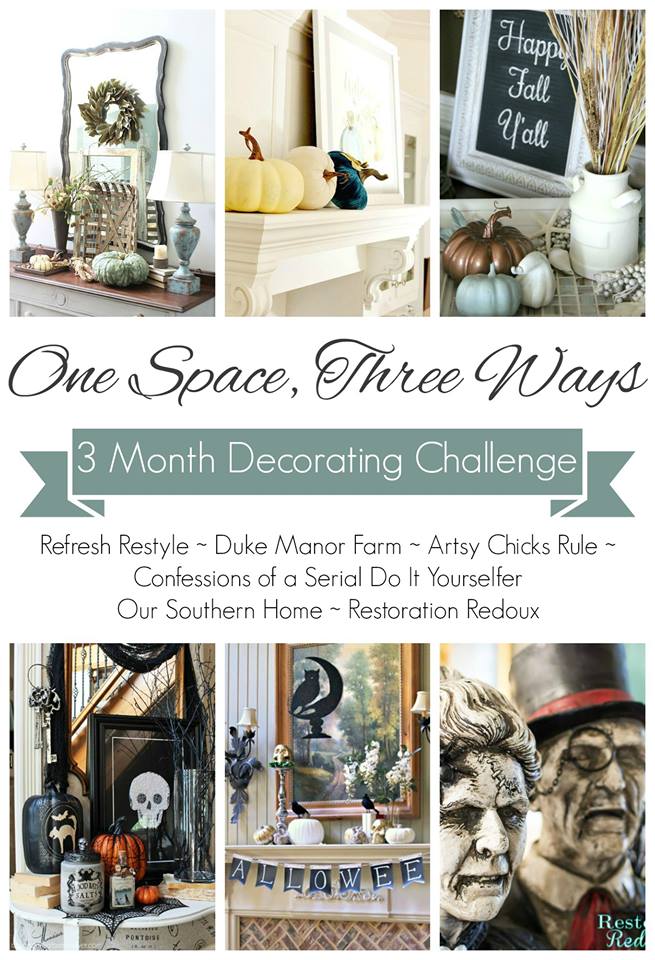 Halloween mantel for #DecorEnthusiast monthly challenge. This go around is One Space, Three Ways {Holiday Edition}
