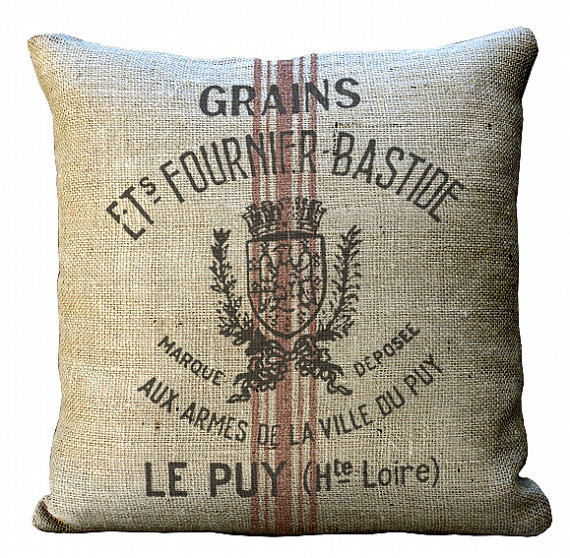 Burlap Reproduction Grain Sack  20x20 or 18x18 or 16x16 or 14x14 Inch  Pillow Cover