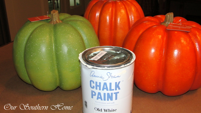 chalk painted faux pumpkins