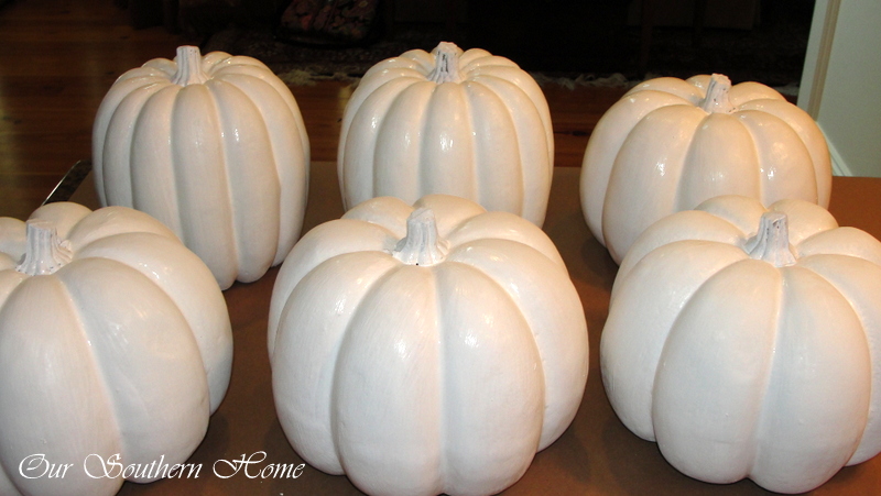 chalk painted faux pumpkins