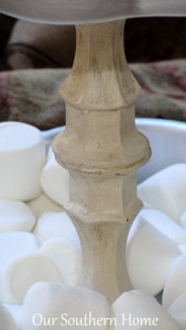 S'mores Station made with dollar store candleholders from Our Southern Home #dollarstorechallenge #dollartree #smores #smoresstation #ascp #anniesloanchalkpaint