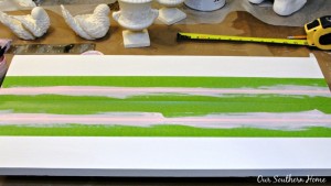 DIY Chalky Painted Grain Sack Runner Board by Our Southern Home #easter #chalkypaint #crafts