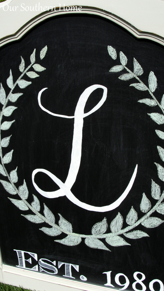 DIY Monogrammed Chalk Art via Our Southern Home #chalkart #monograms #monogramcrafts #diy