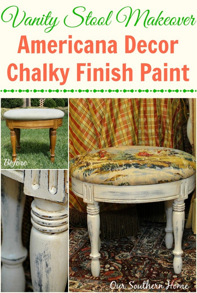 Stool Makeover with Americana Decor Chalky Finish Paint from Our Southern Home