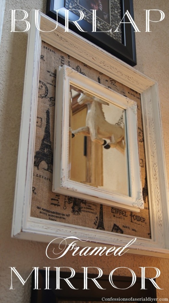 Burlap Framed Mirror from thrift store and yard sale parts