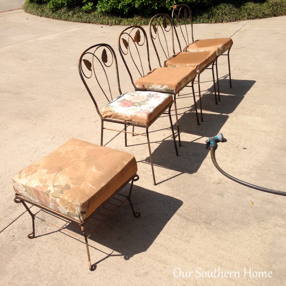 Porch Furniture Update with outdoor fabrics via Our Southern Home