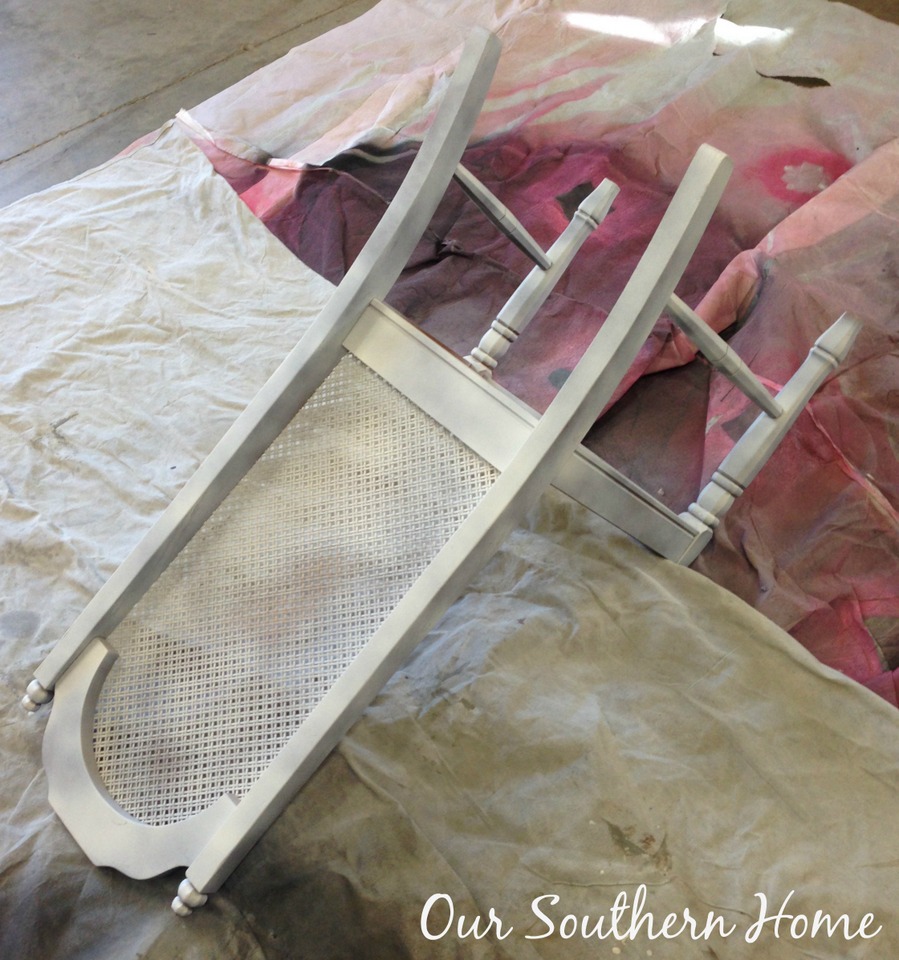 $5 thrift store chair makeover with painted burlap fabric by Our Southern Home