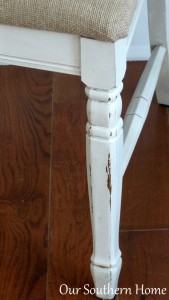 $5 thrift store chair makeover with painted burlap fabric by Our Southern Home