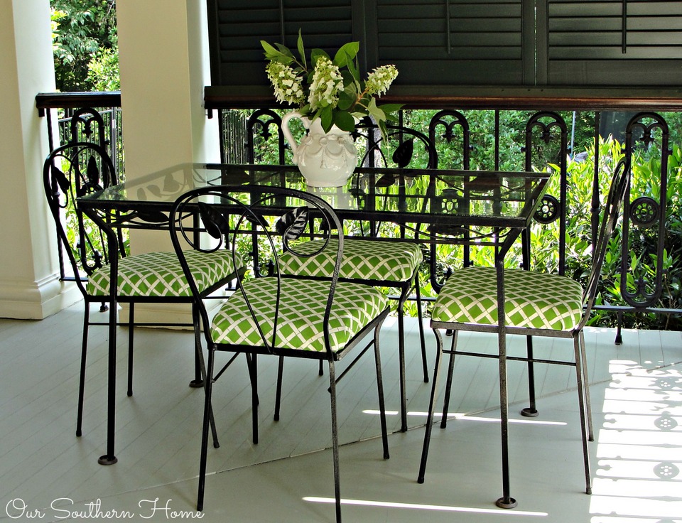 Porch Furniture Update with outdoor fabrics via Our Southern Home