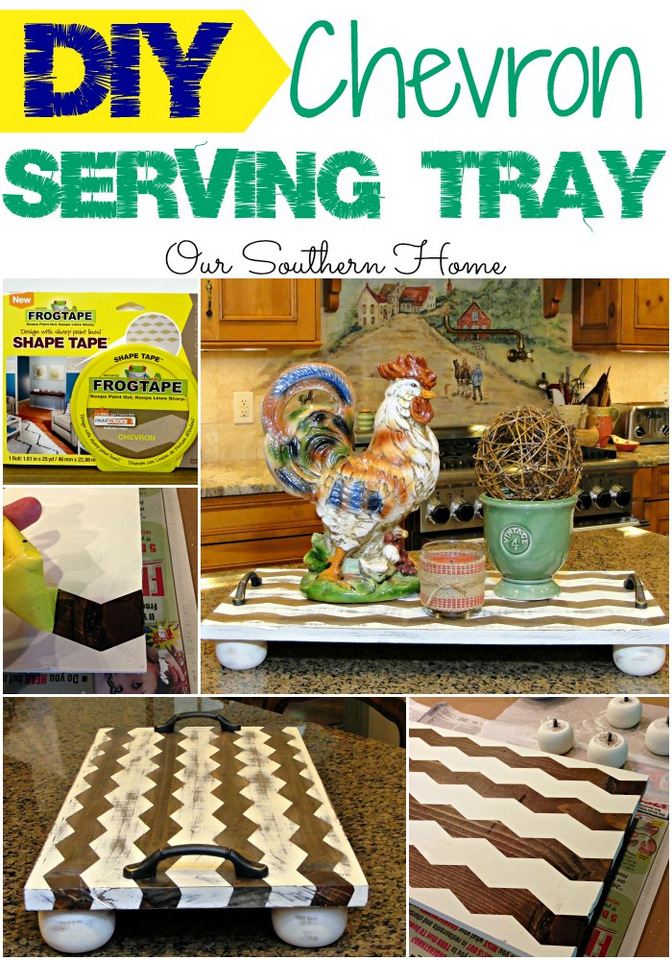 Simple DIY chevron serving tray made with shape tape and a few supplies found at your local home improvement center by Our Southern Home #AD #ShapeTape