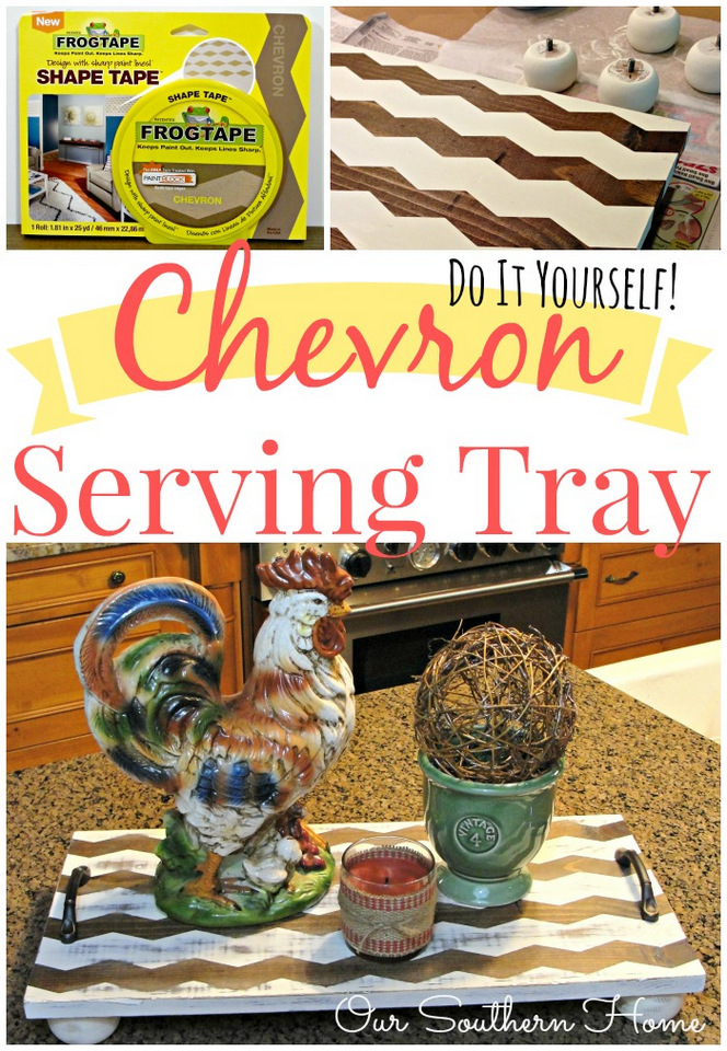 Simple DIY chevron serving tray made with shape tape and a few supplies found at your local home improvement center by Our Southern Home #AD #ShapeTape