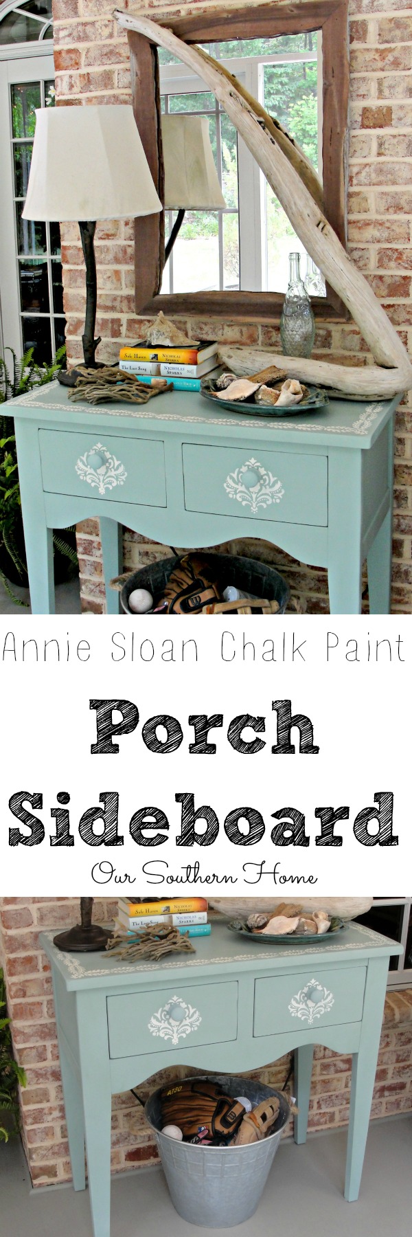 Beach inspired porch sideboard with Annie Sloan Chalk Paint by Our Southern Home