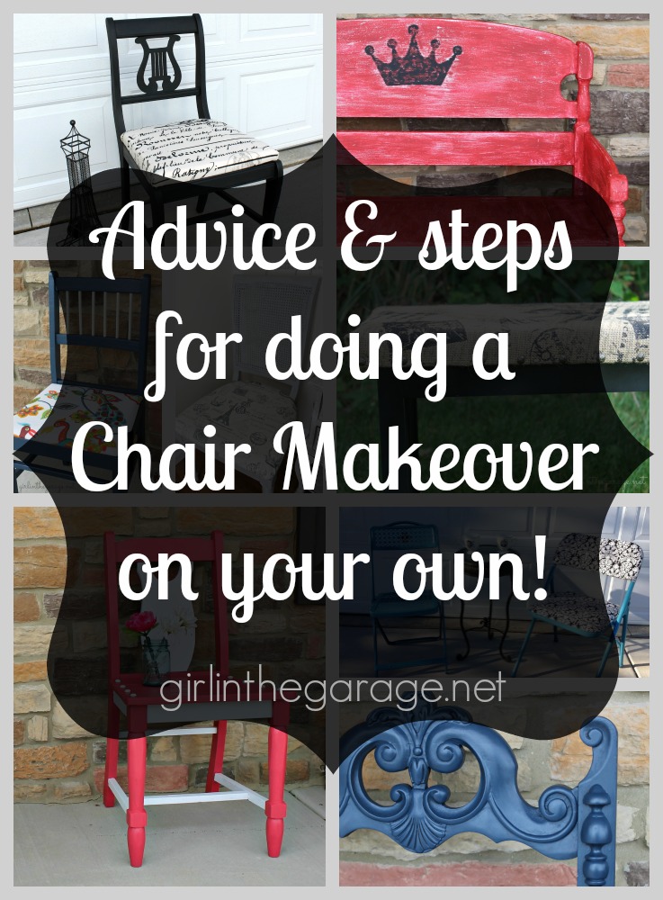 Advice and steps for doing a chair makeover.  girlinthegarage.net