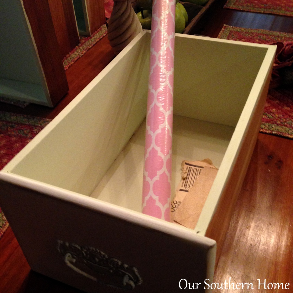 Vintage desk painted with Annie Sloan Chalk Paint in Pure White and decoupaged drawers for an unexpected surprise from Our Southern Home