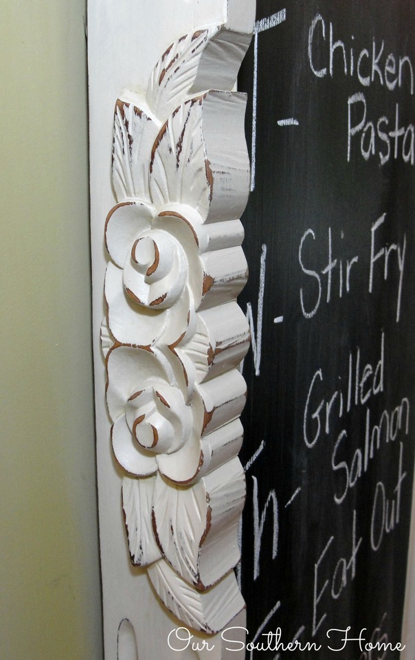 Upcyled menu board from an old coffee table base with chalky finish paint for back to school from Our Southern Home
