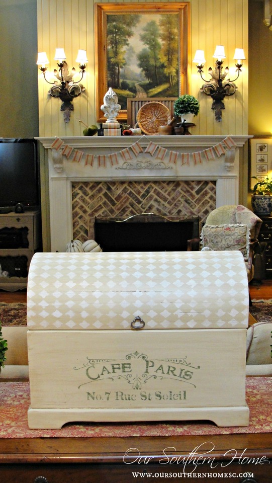 French Inspired Chest Makeover with Americana Decor Chalky Finish Paints via Our Southern Home