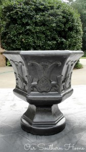 Fall clean up and DIY paint finish for concrete planter via Our Southern Home