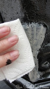 Fall clean up and DIY paint finish for concrete planter via Our Southern Home
