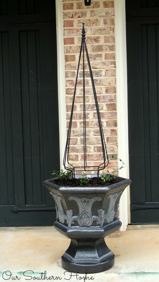 Fall clean up and DIY paint finish for concrete planter via Our Southern Home