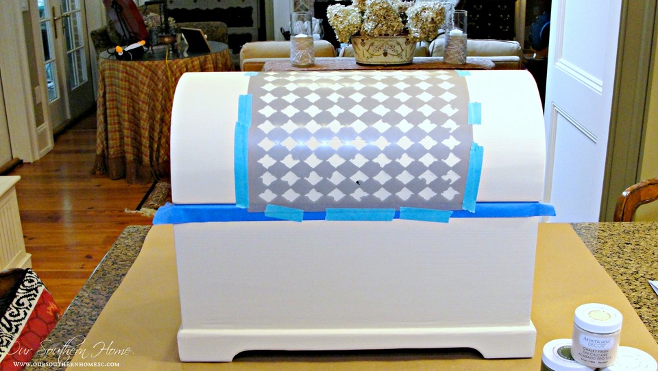 French Inspired Chest Makeover with Americana Decor Chalky Finish Paints via Our Southern Home