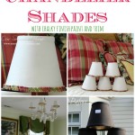 Transform thrift store chandelier shades with chalky finish paint and trim via Our Southern Home #thriftbenefit