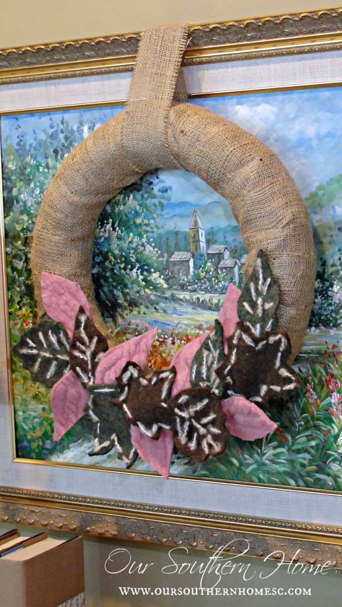 Felted Leaves Wreath made from Goodwill sweaters by Our Southern Home. #felted #felted leaves #fallwreath