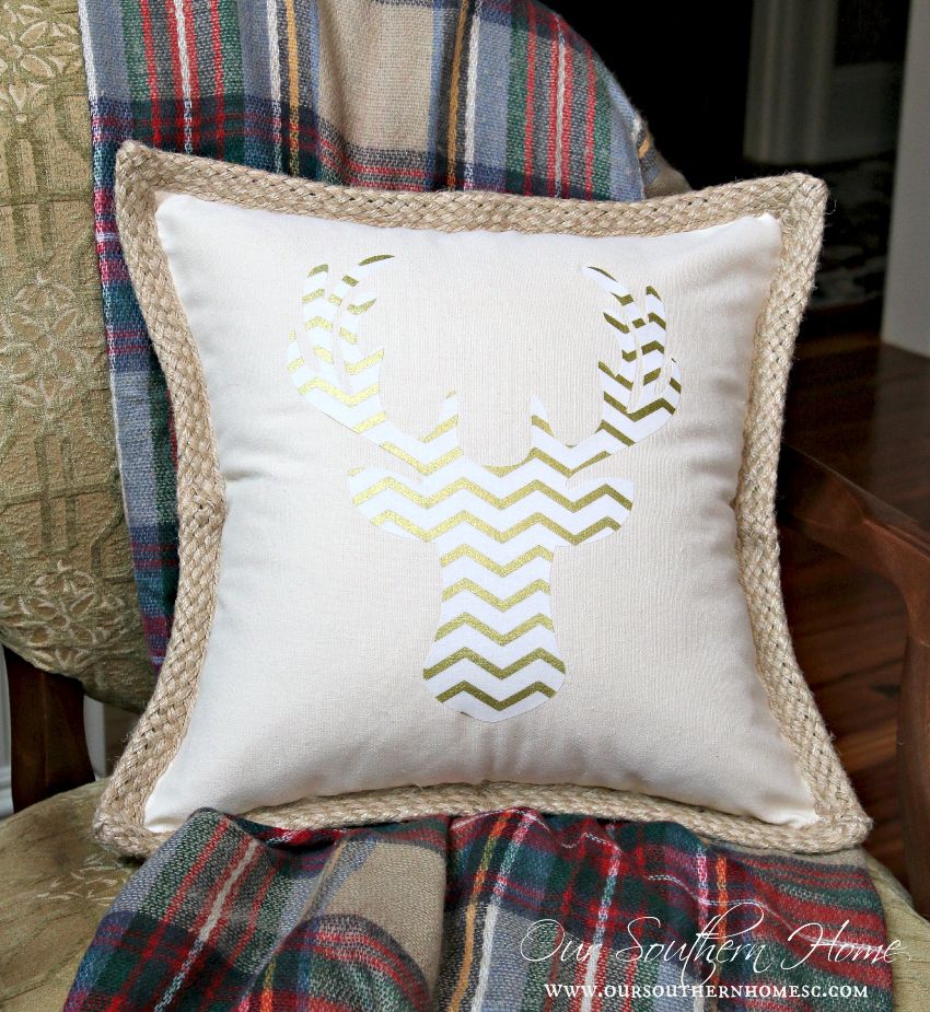 Easy deer pillow made with your Silhouette Cameo or cut free-hand. Use a ready -made pillow cover and it's completed in no time by Our Southern Home
