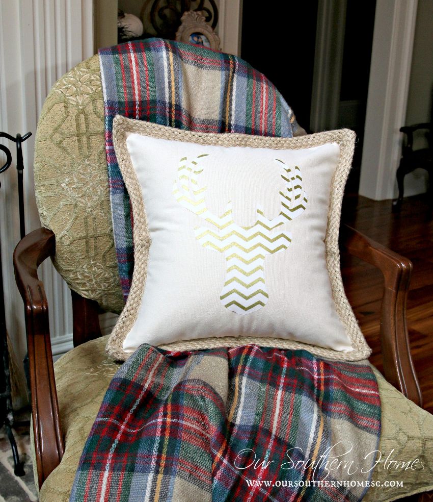 Easy deer pillow made with your Silhouette Cameo or cut free-hand. Use a ready -made pillow cover and it's completed in no time by Our Southern Home