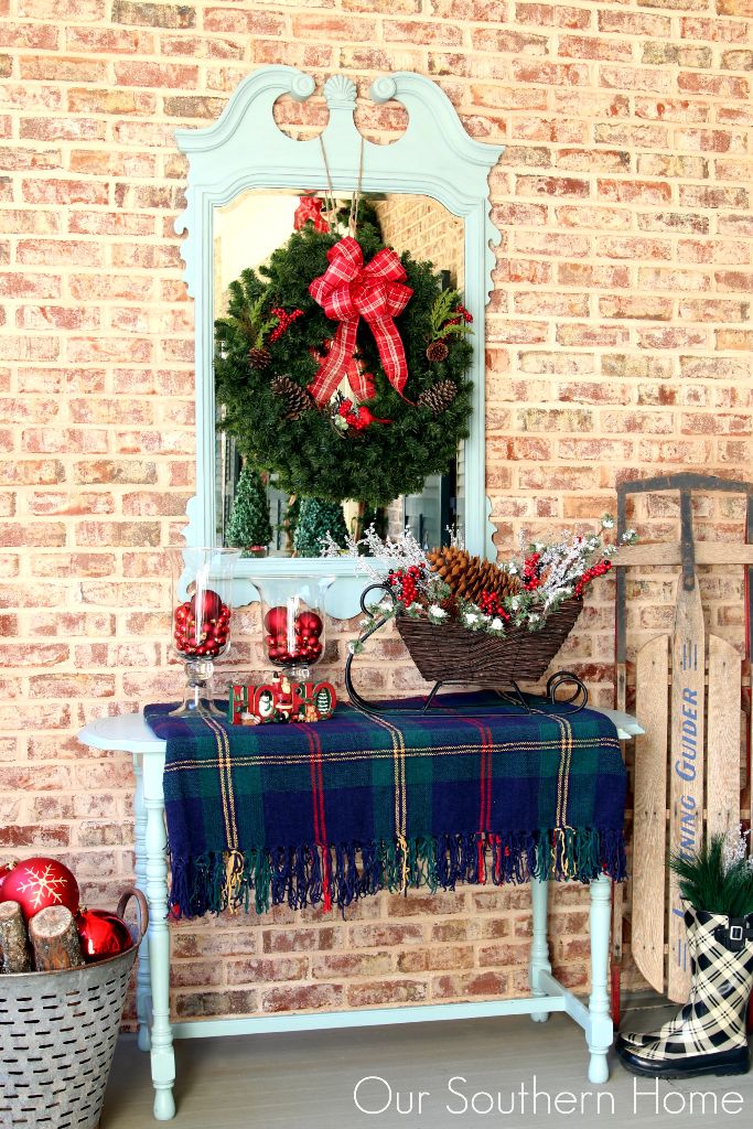 Outdoor Christmas vignette to welcome your guests into your home by Our Southern Home