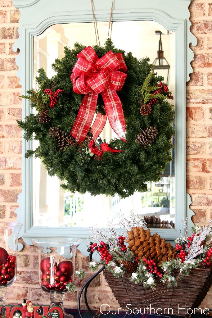 Outdoor Christmas vignette to welcome your guests into your home by Our Southern Home