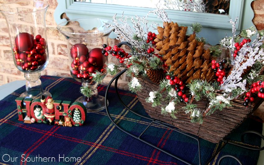 Outdoor Christmas vignette to welcome your guests into your home by Our Southern Home