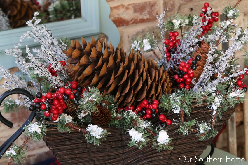 Outdoor Christmas vignette to welcome your guests into your home by Our Southern Home