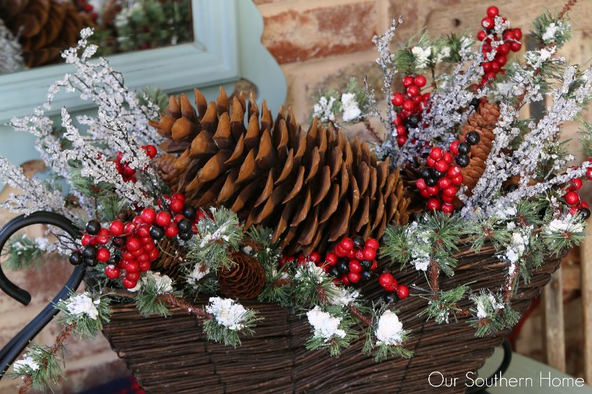 Outdoor Christmas vignette to welcome your guests into your home by Our Southern Home