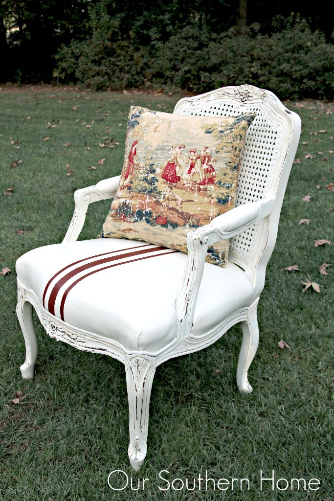 Painted French leather chair with Annie Sloan Chalk Paints in Primer Red and Old White by Our Southern Home