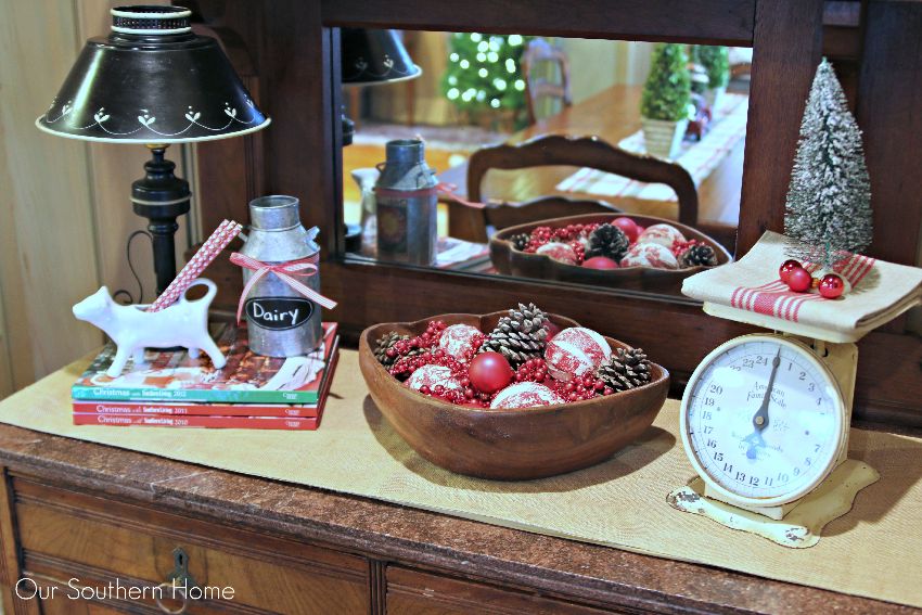 Christmas Kitchen Hutch ready for the holiday with French Country Style from Our Southern Home