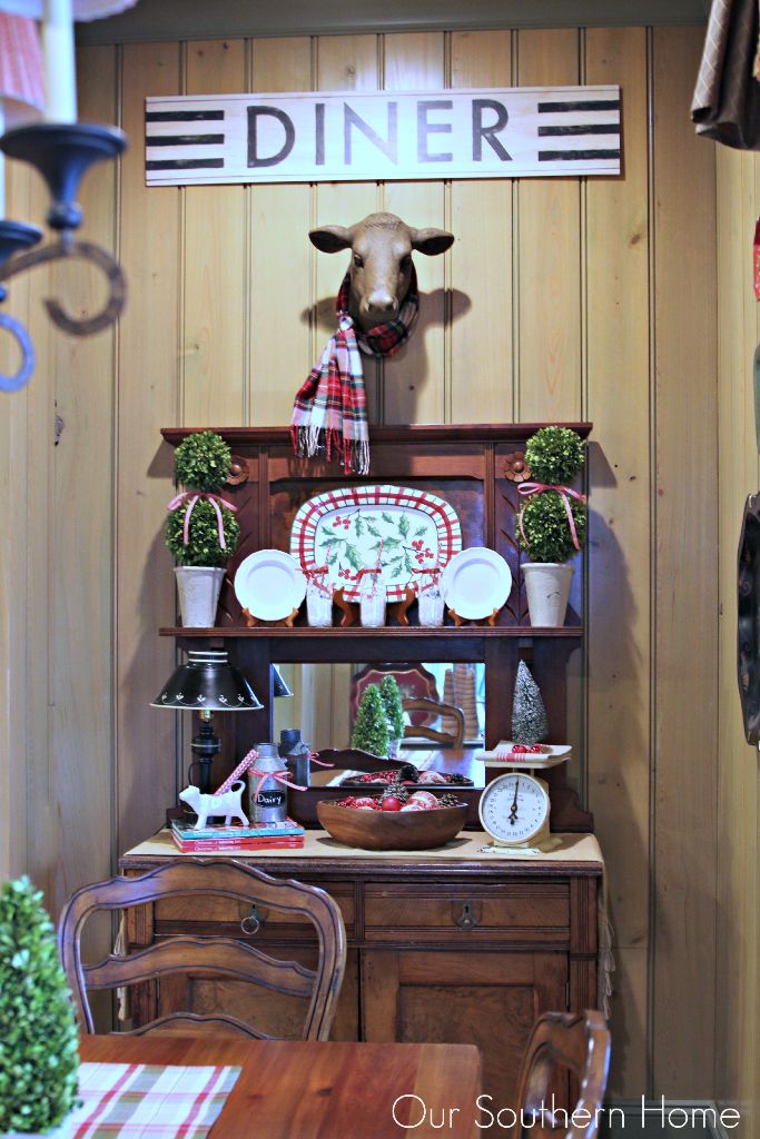 Christmas Kitchen Hutch ready for the holiday with French Country Style from Our Southern Home