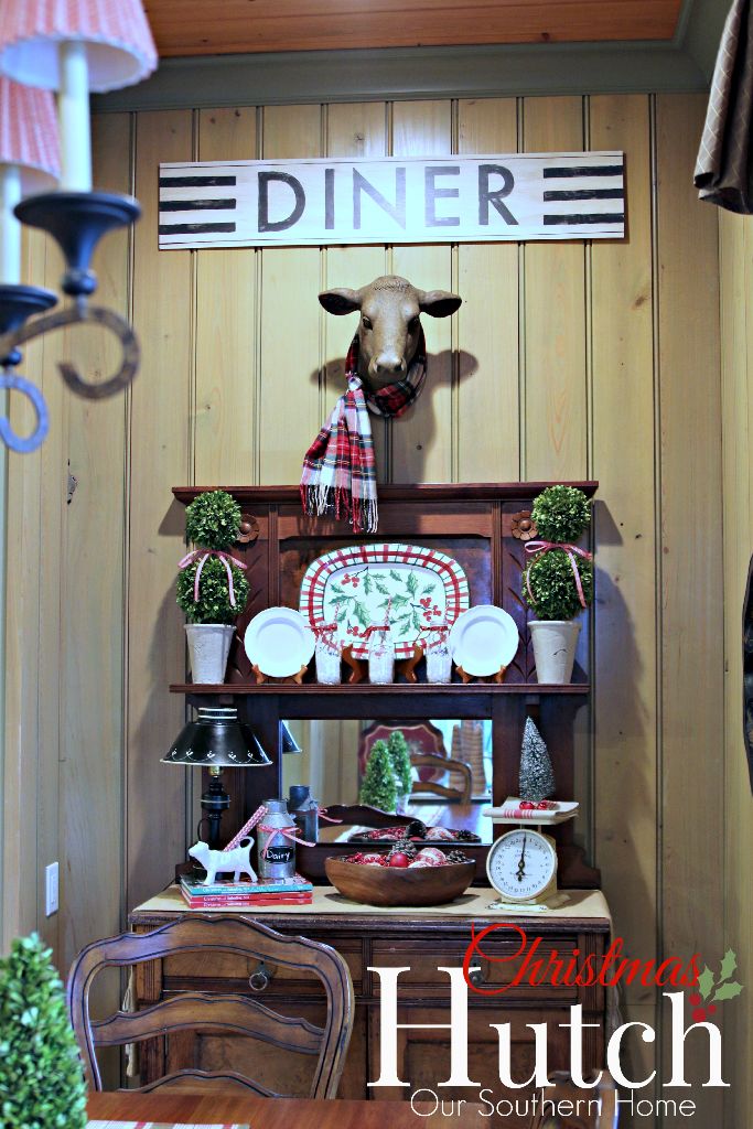 Christmas Kitchen Hutch ready for the holiday with French Country Style from Our Southern Home