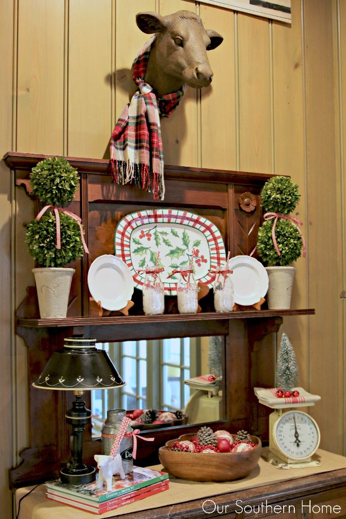 Christmas Kitchen Hutch ready for the holiday with French Country Style from Our Southern Home