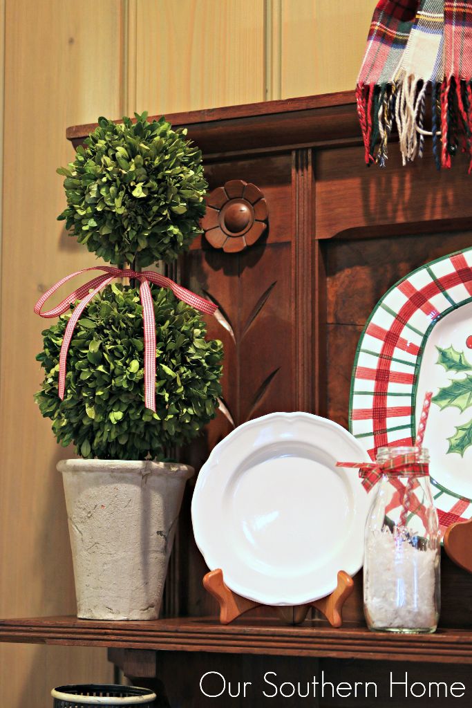 Christmas Kitchen Hutch ready for the holiday with French Country Style from Our Southern Home