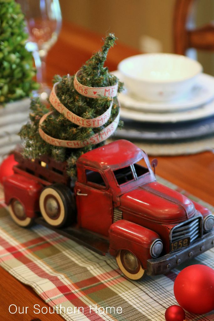 Decorating with vintage cars at Christmas via Our Southern Home