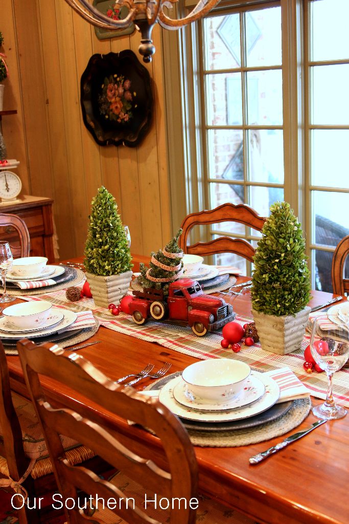 Decorating with vintage cars at Christmas via Our Southern Home