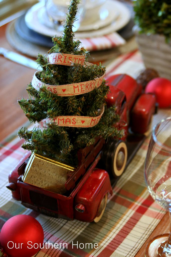 Decorating with vintage cars at Christmas via Our Southern Home