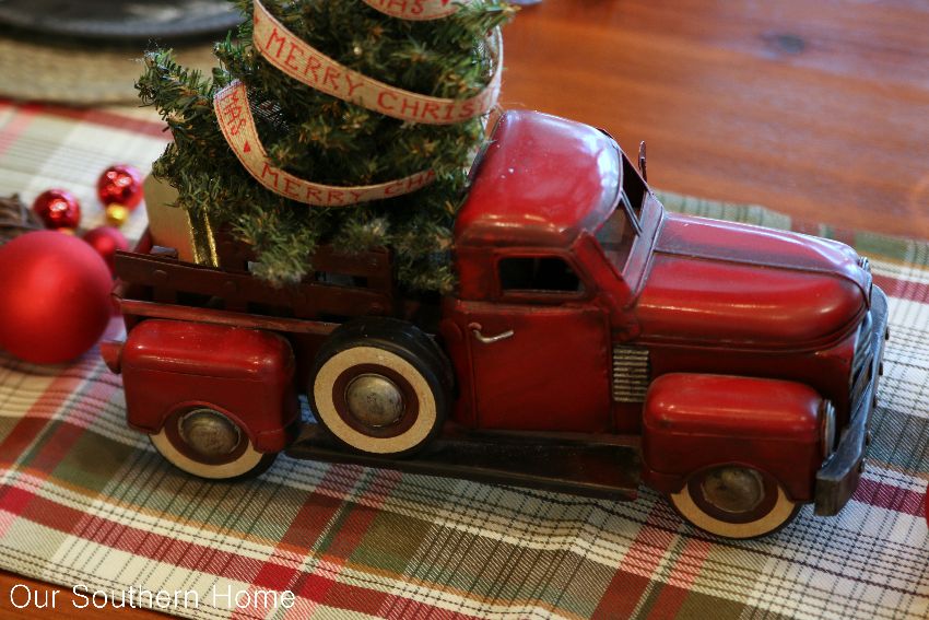 Decorating with vintage cars at Christmas via Our Southern Home