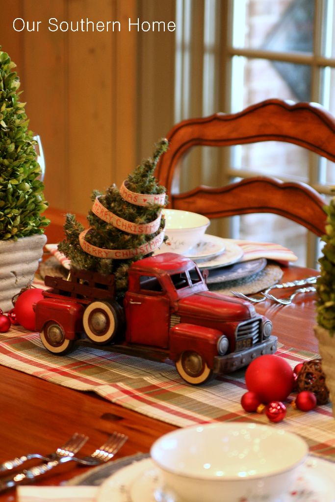 Decorating with vintage cars at Christmas via Our Southern Home