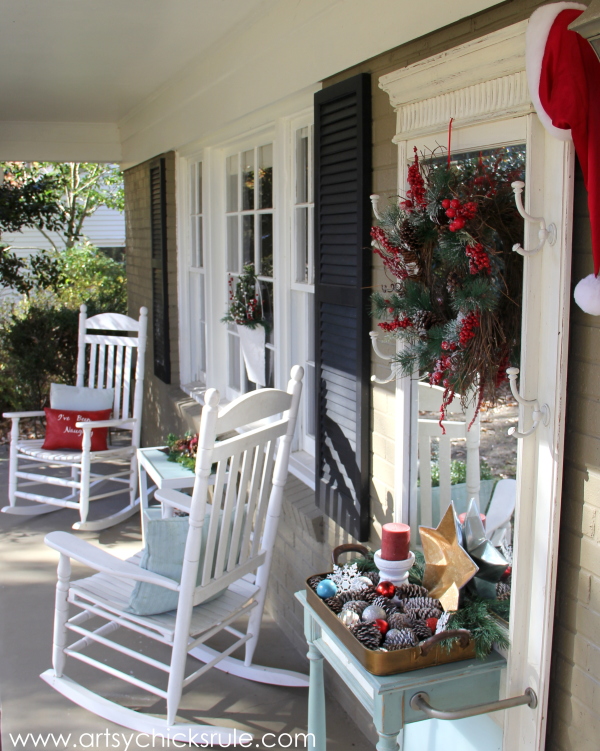 Holiday Front Porch Decor - Welcome Home Tour - #wreath #diy #porch #ornamentwreath artsychicksrule.com