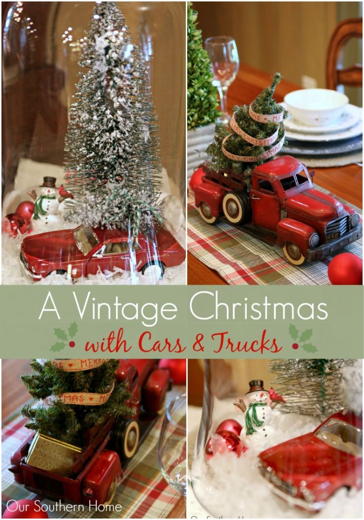 Decorating with vintage cars at Christmas via Our Southern Home