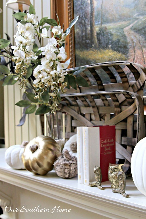 Welcoming fall mantel with a touch of bling by Our Southern Home