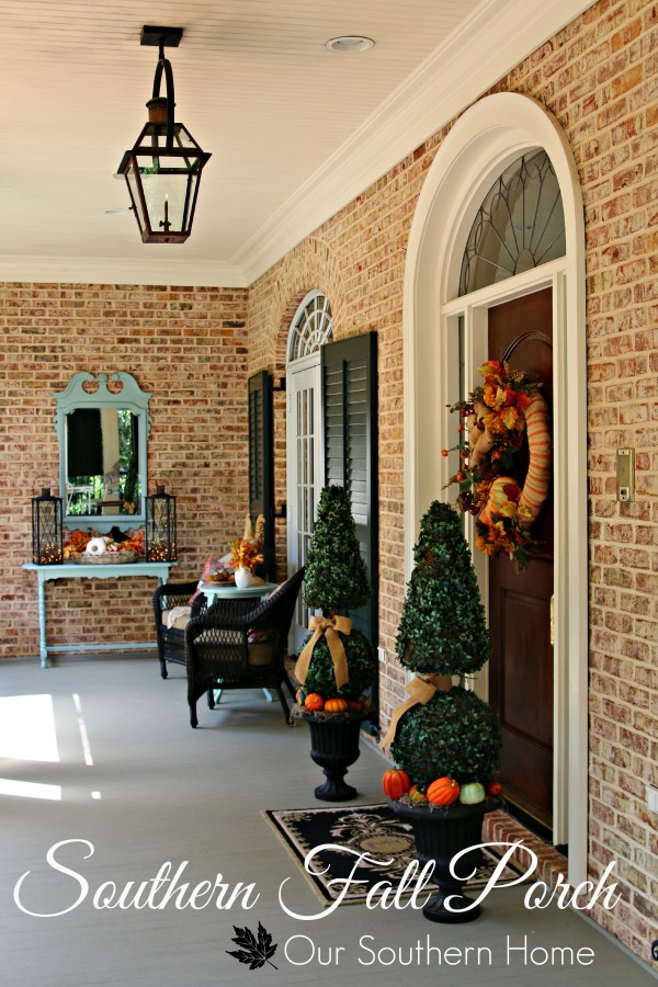 Southern fall porch decked for the harvest season by Our Southern Home