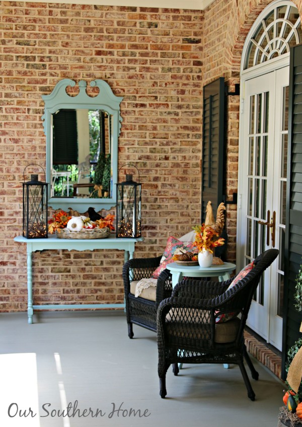 Southern fall porch decked for the harvest season by Our Southern Home